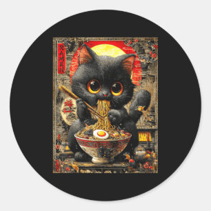Adesivo Redondo Gato Ramen Engraçado Amantes de Macarrão Anime Ota
