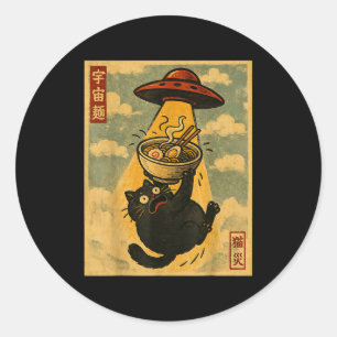 Adesivo Redondo Gato Ramen Engraçado Anime Japonês Ufo Homens Mulh