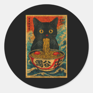 Adesivo Redondo Gato Ramen Engraçado Japonês Vintage Retro Amor po