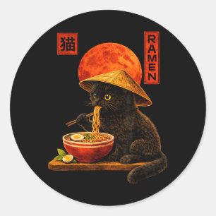 Adesivo Redondo Gato Ramen Gatinho Arte Japonesa Engraçada Gráfica