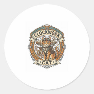 Adesivo Redondo Gato Relógio Gato Steampunk Antigo Arte Vetorial S