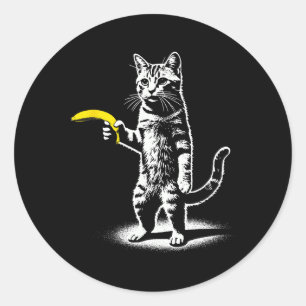 Adesivo Redondo Gato Retroativo Com Banana Memes Mulheres Novidade