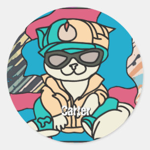 Adesivo Redondo Gato Retroativo da Rua Relaxada Engraçado