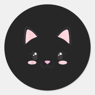 Adesivo Redondo Gato rosto gatinhos cílios fofo engraçado hallowee