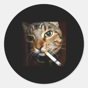 Adesivo Redondo Gato sarcástico engraçado fumando meme humor negro
