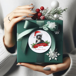 Adesivo Redondo Gato Sarcástico Engraçado Santas Vinheta de Natal
