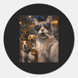 Adesivo Redondo Gato sarcástico legal com cachorros selfie meme an