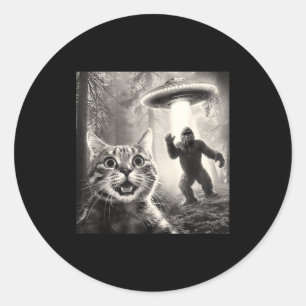 Adesivo Redondo Gato Selfie Floresta Árvores Alien Ufo Pé Grande H