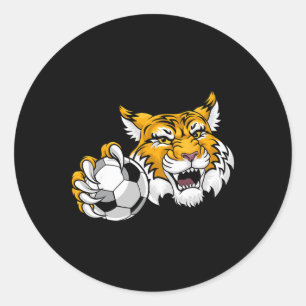 Adesivo Redondo Gato Selvagem Bobcat Lince Cougar Futebol Ll Desen
