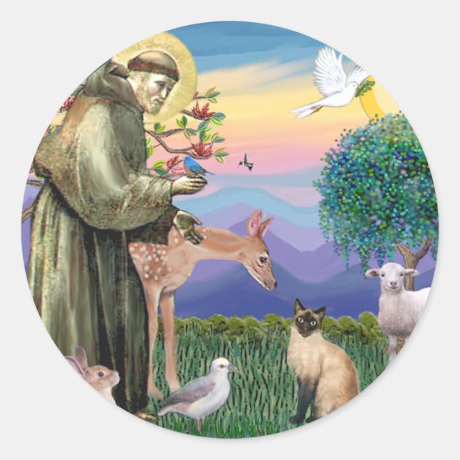 Adesivo Redondo Gato Siames e São Francisco (Frente)