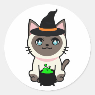 Adesivo Redondo Gato siamês engraçado é uma bruxa