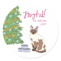Gato Siamês Fofo com Atum Natal Alegre