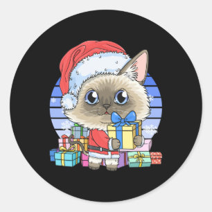 Adesivo Redondo Gato Siamês Gato Santa Claus Natal Kitten Natal