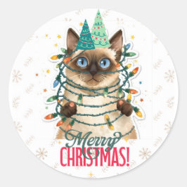 Adesivo Redondo gato siamês natal