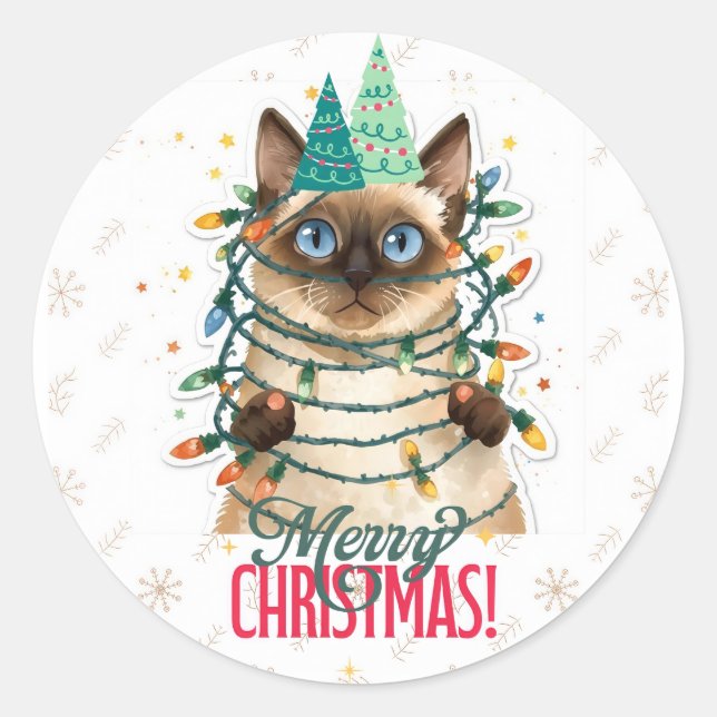 Adesivo Redondo gato siamês natal (Frente)