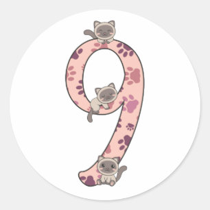 Adesivo Redondo Gato Siamês Nono Aniversário Para Crianças Gatos C