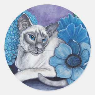 Adesivo Redondo Gato Siamese de Ponto Azul