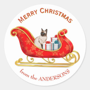 Adesivo Redondo Gato Siameses de Trenó de Natal