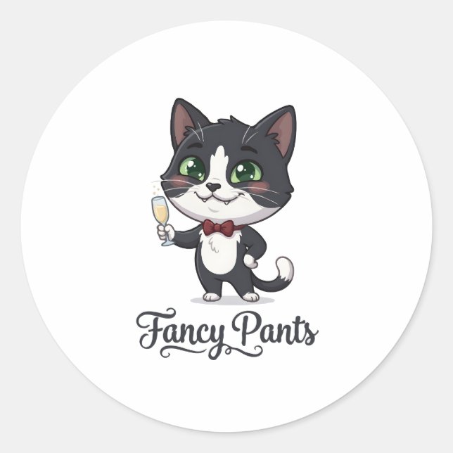 Adesivo Redondo Gato Smoking Fancy Pants Aplaudindo (Frente)