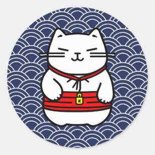 Adesivo Redondo Gato Sortudo Japonês ou Maneki-Neko