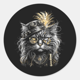 Adesivo Redondo Gato Steampunk Incrível