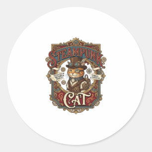 Adesivo Redondo Gato Steampunk Steampunk Gato Vintage