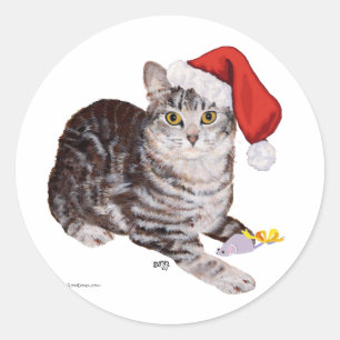 Adesivo Redondo Gato Tabby American Shorthair - Natal