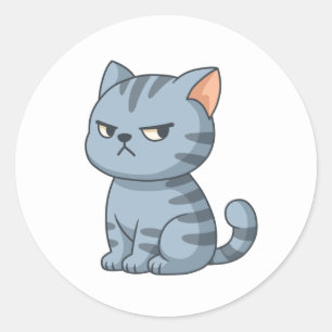 Adesivo Redondo Gato Tabby Cinza Irritado