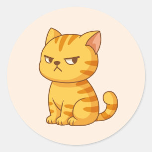 Adesivo Redondo Gato Tabby Laranja Mal-Humorado sobre Bege
