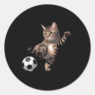 Adesivo Redondo Gato Tabby Listrado Chutando Futebol Ll Amor Por G