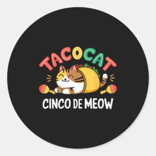 Adesivo Redondo Gato taco menino cinco de meow mexicano cinco de m