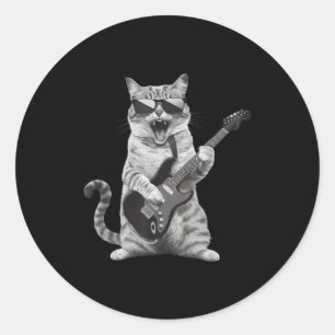 Adesivo Redondo Gato Tocar Guitarra Rock Star Rock And Roll Homens