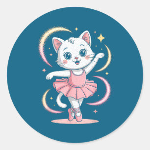 Adesivo Redondo Gato Tutu Dança de Ballet