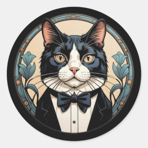 Adesivo Redondo Gato Tuxedo Bonito