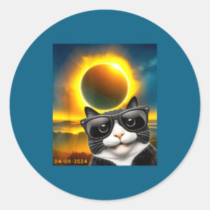 Adesivo Redondo Gato Tuxedo de Totalidade do Eclipse Solar