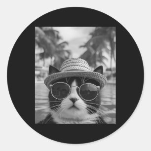 Adesivo Redondo Gato Tuxedo Engraçado Selfie Gato Férias de Verão
