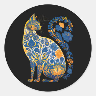 Adesivo Redondo Gato Ucrânia Floral Retro Bandeira Ucraniana E Vys