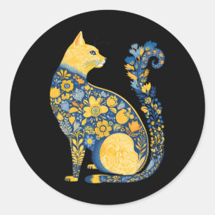 Adesivo Redondo Gato Ucraniano Fofo Floral Vintage Bandeira Da Ucr
