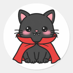 Adesivo Redondo Gato Vampiro Fofo de Halloween
