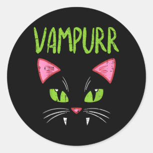 Adesivo Redondo Gato Vampurr Vampiro Roupa Divertida de Halloween