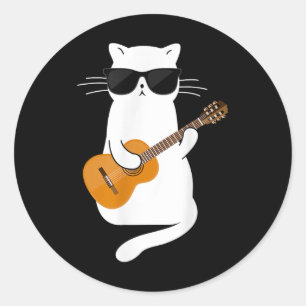 Adesivo Redondo Gato Vestindo Pulmões Tocando Violão Guitarrista