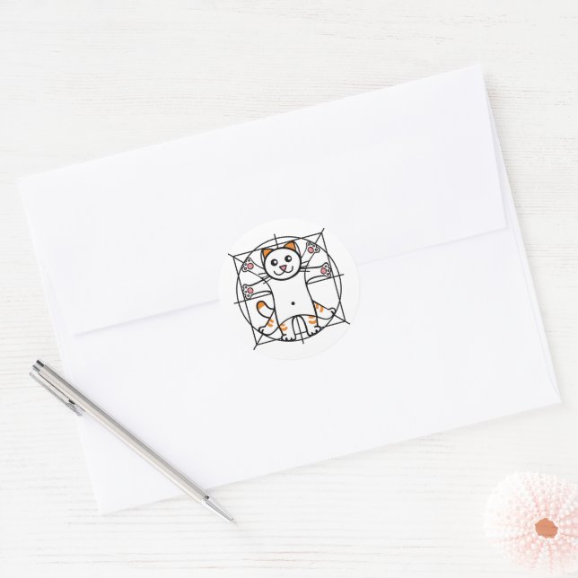 Adesivo Redondo Gato Vitruviano (Envelope)