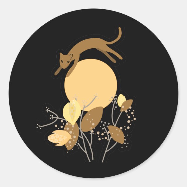 Adesivo Redondo Gato voando sobre a lua (Frente)