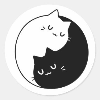 Adesivo Redondo Gato Yin Yang Stickers, Black and White Cat Sticke