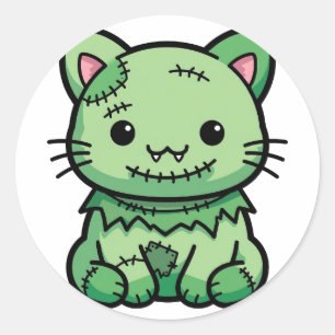 Adesivo Redondo Gato Zombie Fofo de Halloween
