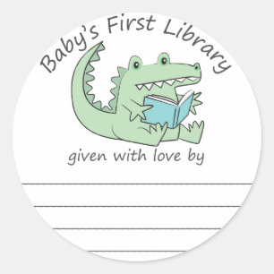 Adesivo Redondo Gator lendo o primeiro livrinho da biblioteca do b