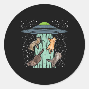 Adesivo Redondo Gatos Abduzidos Pela Ufo Engraçada Alienígena Espa