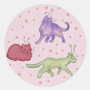 Adesivo Redondo Gatos Alienígenas Gato Espacial Caprichoso Diverti