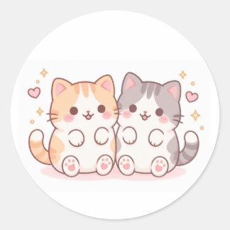 Adesivo Redondo Gatos Amigos Kawaii