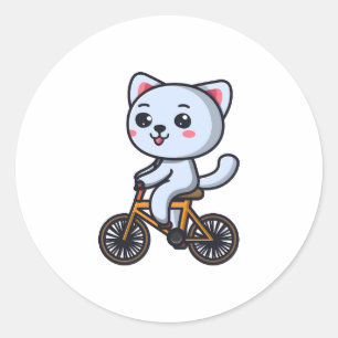 Adesivo Redondo Gatos andando de bicicleta presentes de design de 